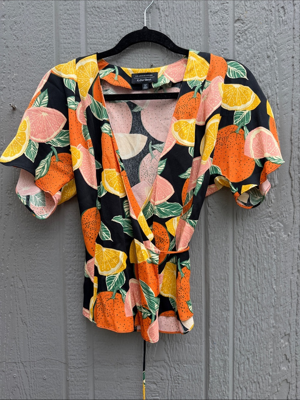 & Other Stories Wrap Citrus Print Tie-Front Blouse Size: 0